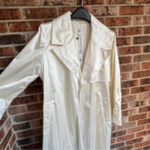 NWT! Banana Republic Maja Satin Trench Coat Iced Vanilla Ivory - Size Petite L - Picture 12 of 16